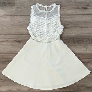 Francesca's Collections White A-Line Sleeveless Dress With Lace Detail